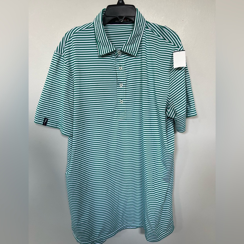 🔥RARE/ RLX Ralph Lauren POLO Men's STRIPED Polo COLOR GREEN/WHITE SIZE LARGE